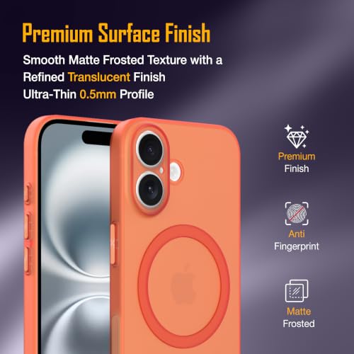 Image of ZAP CASE Paper Thin Case for iPhone 16 | Ultra-Slim 0.5 mm Back Cover | Metal Buttons | Lightweight | Matte Finish | Anti-Fingerprint | Scratch Resistant | Camera Protection | Magsafe | Orange