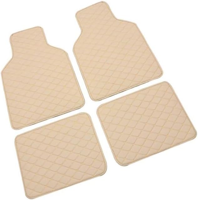 4-in-1 Leather Car Mats Diamond Shape Floor Mats Carpet Anti-Slip Waterproof Pad Universal Fit for Automotive SUV, Sedan, Van,Beige