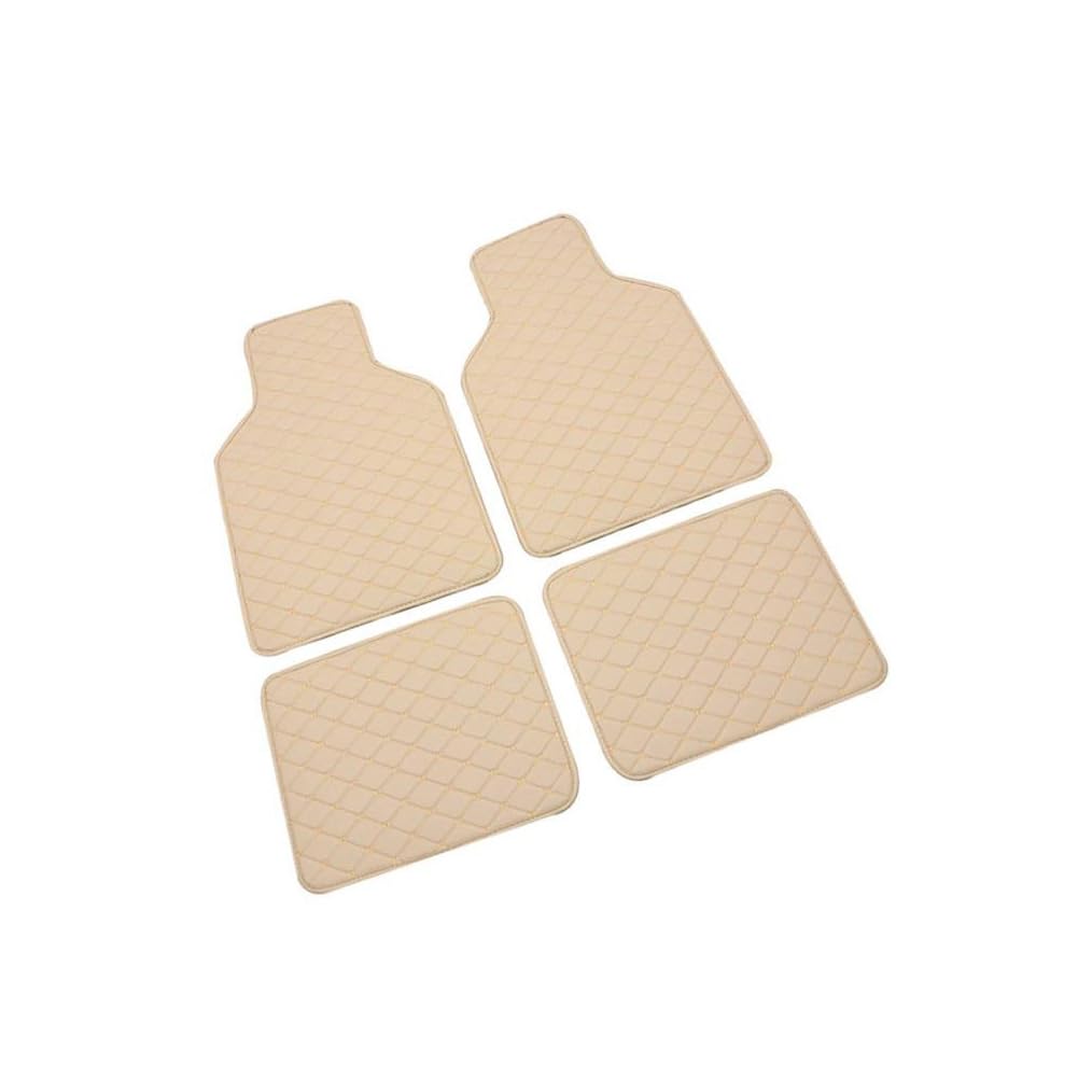 4-in-1 Leather Car Mats Diamond Shape Floor Mats Carpet Anti-Slip Waterproof Pad Universal Fit for Automotive SUV, Sedan, Van,Beige
