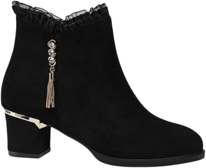 Womens Butterfly Decoration Chunky Heel Boots Womens Dress Boots Fashion Side Zip Boots