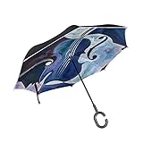 MRMIAN ALAZA Violin Music Note Musical Windproof Inverted Open Close Reverse Rain Umbrella Inside Out Quality Waterproof Parasol Upside Down Stick Shelter with Hook c Handle
