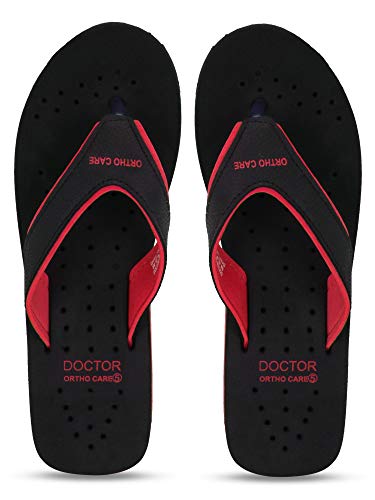 DOCTOR EXTRA SOFT Chappal Care Orthopaedic and Diabetic Comfort Doctor Flip-Flop and House Slipper's para mujer, Negro-Rojo, 3 UK