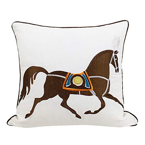 Croker Horse 18x18'' inches White Embroidered Horse Throw Pillow Cushion Covers - Modern Fashion Style Couch Sofa Pillow for Living Room Sofa Bedroom