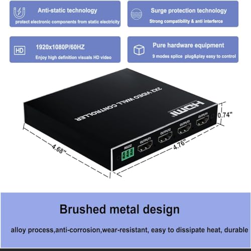 Video Wall Controller 2x2 HDMI Video Wall Processor TV Wall Controller 180 Degree Rotate 8 Display Modes Support 4K Input 1080P Output with RS232 Control 1X2 2X1 1X3 3X1 1X4 4X1 Screen splicing - Image 2