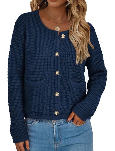 PRETTYGARDEN Women Knit Cardigan Sweaters Fall Fashion Long Sleeve Open Front Button Down Trendy Casual Jacket Winter Clothes
