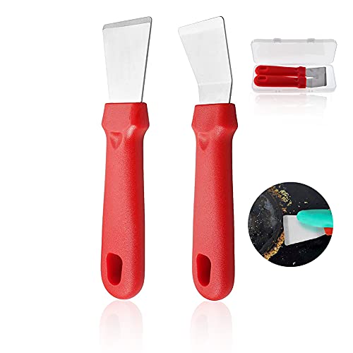 YIXISI 2 Pièces Version Droite + Version Cintrée Grattoir De Nettoyage, Acier Inoxydable Avec Poignée en Plastique Grattoir de Cuisine, pour Réfrigérateurs, Fours et Assiettes en Verre, Rouge Cover