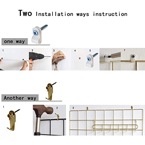 Friade Wall Grid Panel For Photo Display,Wall Storage Organizer,5 Metal Clips & 3 S Hooks & 4 Nails & 4 Plastic Hanging Buckles And 4 Screws Offered,Size 17.5" X 11.8",2 Pack(Gold) #TOP5