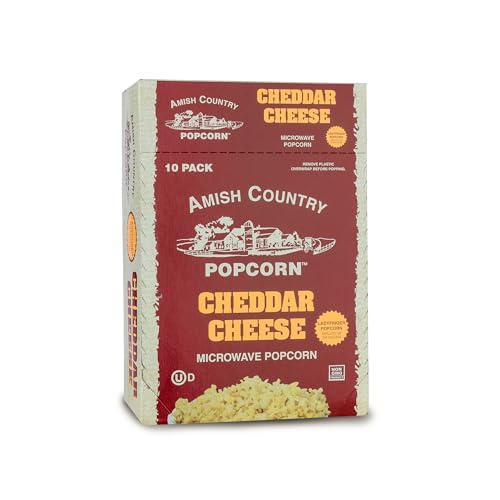 Amish Country Popcorn | Old Fashioned Microwave Popcorn | 10 Bags Cheddar Cheese Ladyfinger | Non-GMO, Gluten Free, Microwaveable and Kosher (10 Bags)