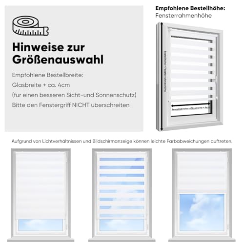 Sekey Doppelrollo Klemmfix ohne Bohren für Fenster, Doppelrollo 130 cm breit, Duo Rollo Jalousie Sonnenschutz, 130x150cm, Weiß – Ansicht 5