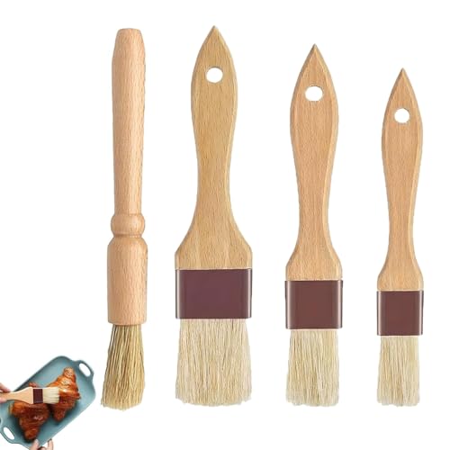 4 PCS Pastry Brushes Cooking Brush Wooden Durable Cooking Brush for Baking BBQ Grill Ideal and Applying Oils Glazes Kitchen Baking Grilling Tools