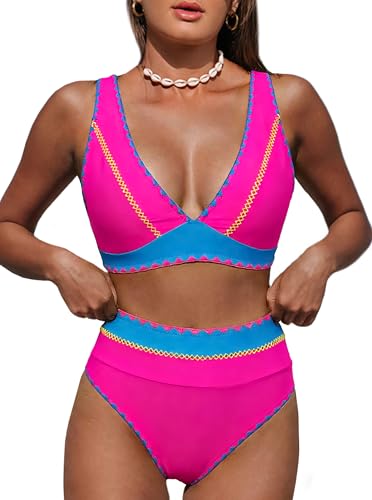 Image of Hilinker Women's Leopard Bikini Swimsuits V Neck High Waisted 2 Piece Bathing Suits