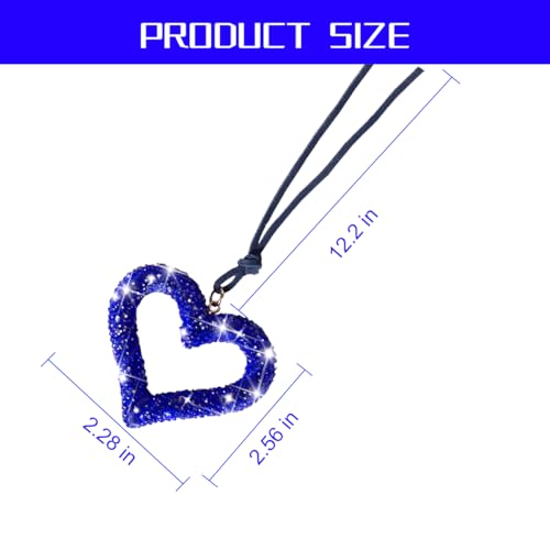 Mandark Bling Heart Car Hanging Accessories, Crystal Rhinestone Vehicle Rear View Mirror Charm Pendant Ornaments, Cute Diamond Auto Interior Hanger Decoration for Women Girls(Dark Blue)
