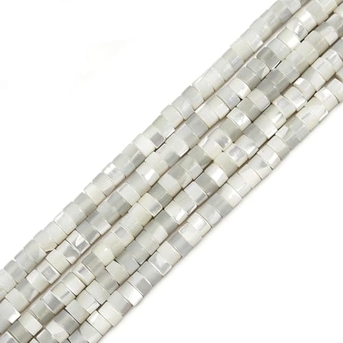 Image of HAAMIIQII Natural White Mother of Pearl Shell Beads 2x4mm Heishi Disc Shape Semi Precious Stone Loose Gemstone Beads for Jewelry Making Strand 15 Inch (160-165pcs)