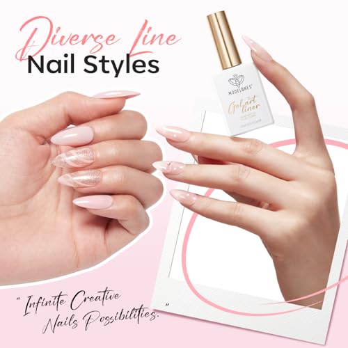 Image of modelones Pink French Tip Liner Gel Polish 15ml Built-in Fine Brush | Baby Pink Nail Art Gel Paint Swirl Fine Line Design Beginner Friendly Long Lasting Soak Off U V Cure DIY Soft Salon Manicure