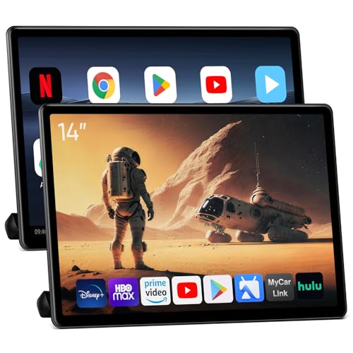 14' Car TV Headrest Monitor for Cars Back seat Universal Rear Entertainment System, Support Phone Wireless Mirror Link Touch Screen 4K,with WiFi/Bluetooth/HDMI/USB/Video Player 2G+32G(2PCs)
