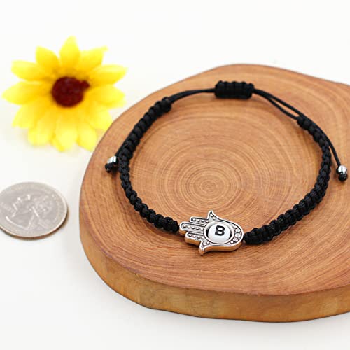 Image of Uloveido Customized A to Z 26 Letters Hand of Fatima Bracelet - Fatima Hamsa Hand Evil Eye Protection Bracelet Lucky Charm Adjustable Braided Black String