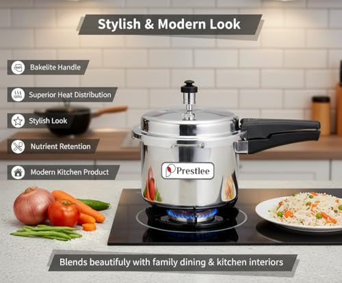 Image of Prestlee Aluminium 3 Litres Pressure Cooker | Outer Lid | Faster & Healthy Cooking | Gas Stove Compatible | ISI Certified | 5 Years Manufacturer's Warranty | Silver
