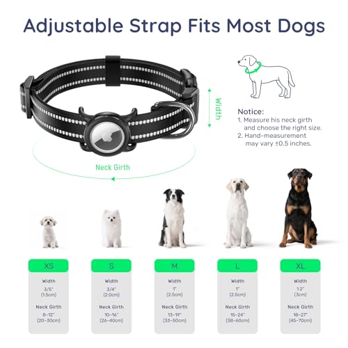 Image of Reflective Dog Collar with AirTag Holder, Waterproof Dog Collar with QR Code, Heavy Duty Adjustable Pet Collar for Small Medium Large Dogs, Black