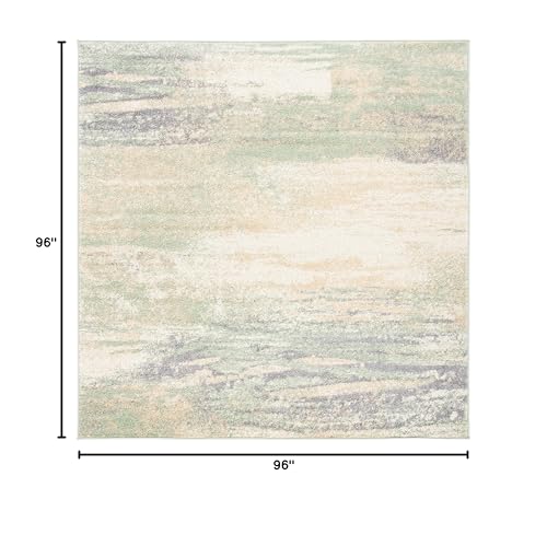 Image of SAFAVIEH Adirondack Collection Area Rug - 8' Square, Ivory & Sage, Modern Abstract Design, Non-Shedding & Easy Care, Ideal for High Traffic Areas in Living Room, Bedroom (ADR112W)