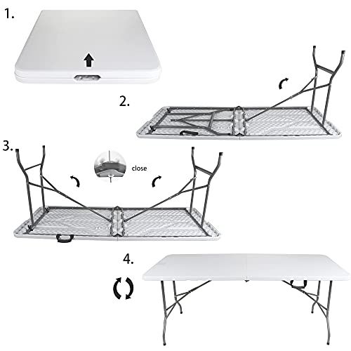 ANJI DEPOT 4/6ft Folding Trestle Table, Heavy Duty Trestle Picnic Garden Table (White) - Image 6
