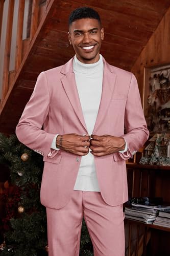 Runcati Mens 2 Piece Suit Slim Fit Two Button Solid Tuxedo Jacket Blazer Pants Wedding Business Prom Sets2