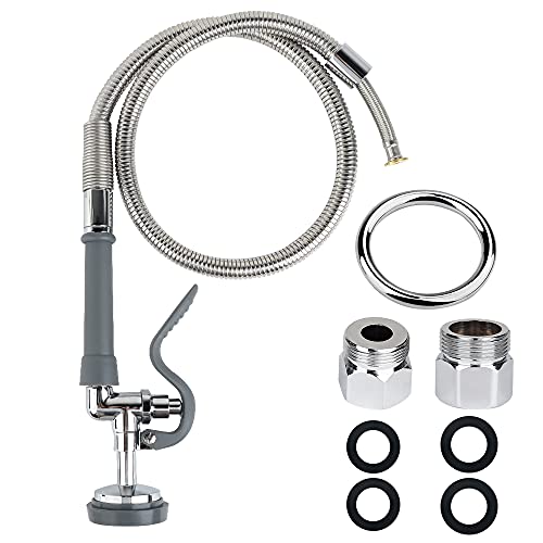 Kwode Pre Rinse Hose With Sprayer Valve 44 Inch Hose With Sprayer Head Replacement Kit Commercial Sink Sprayer Hose For Kitchen Sink Faucet (Free Brass Adapter To Connect Add-On Swivel Spout) #TOP26
