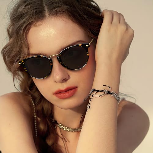 CARFIA Retro Acetate Cat Eye Sunglasses for Women Polarized UV Protection, Cateye Ladies Sunnies Metal Bridge Brow Eyewears2