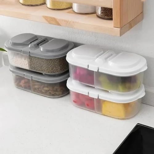 Image of Radha Govind 2-Sided Fridge Storage Box (Pack of 4) | 2-Compartment Stackable Plastic Storage Container |Multipurpose Organizer Box for Fruits, Vegetables, Snacks, Dry Fruits & Kitchen Storage