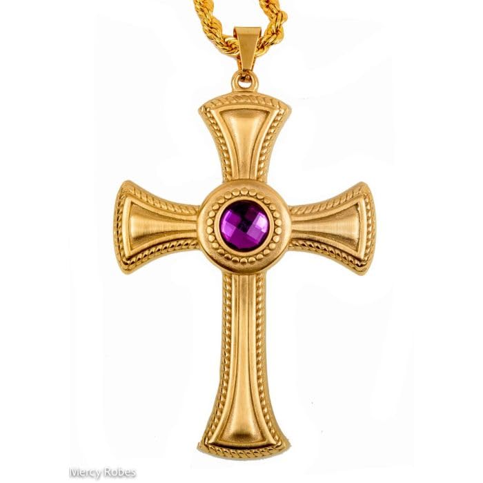 Pectoral Cross With 40" Chain Style Sbats002 (Gold-Purple)2