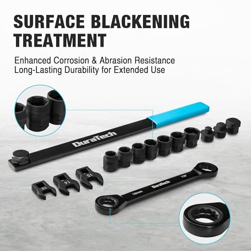 Image of DURATECH 15-Piece Universal Ratcheting Serpentine Belt Tool Set, Belt Tensioner Tool Kit with Blackening Treatment for Installing and Removing Pulleys and Belts