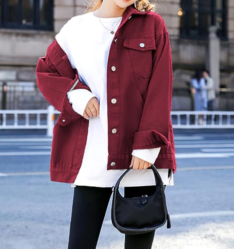 chouyatou Womens Casual Fall Button Down Denim Jacket Loose Military Utility Shacket Trucker Jean Jacket2