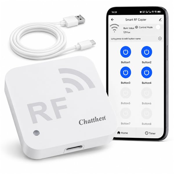 Chatthen RF01 WiFi RF Remote Hub, 433MHz Fixed-Code Learning Controller, Smart Life/Tuya App, Compatible with Alexa and Google Home, Light Sensor for Curtains, Blinds, Gates and RF Lights