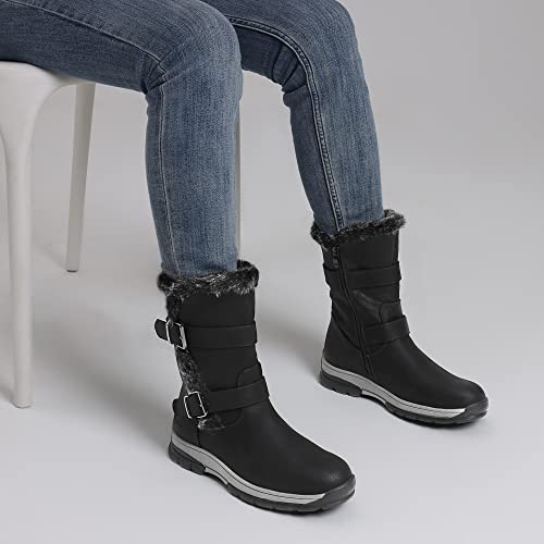 Dream Pairs Women's Lepore Black Mid Calf Faux Fur Winter Boots Size 9 B(M) Us #TOP5