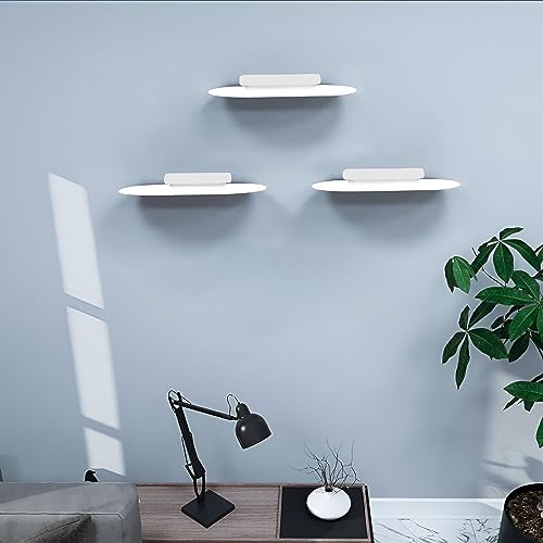 Image of Spillbox Metal Floating Shelf | Wall Mounted Shelf | Invisible Mounting|Decorative Shelf|Living Room|Kitchen Organizer|Stand|Holder for Wi-fi Camera - Floating Shelf (Pack of 3) (White)