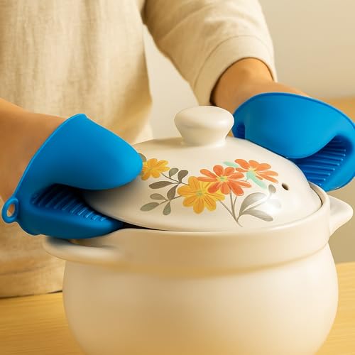 2 Manoplas De Horno De Silicona Resistentes Al Calor, Mini Guantes De Horno De Silicona, Guantes De Cocina, Agarres De Pellizco De Dedo Para Freidora De Aire, Cocina, Hornear Azul