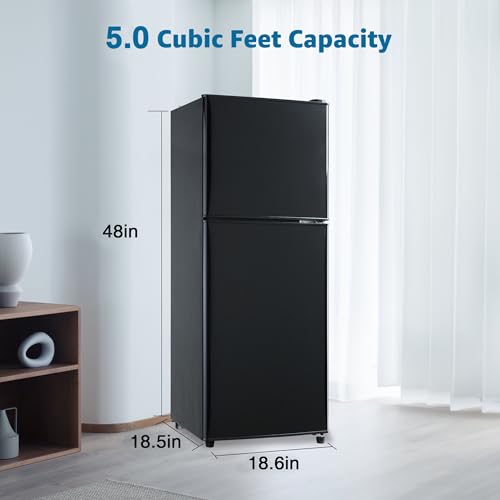 Image of 5.0 Cu. Ft Dorm Fridge for Apartment with Freezer, Small Refrigerator with 7-Level Adjustable Thermostat, Compact Mini Fridge for Kitchen, Dorm, Office, Black