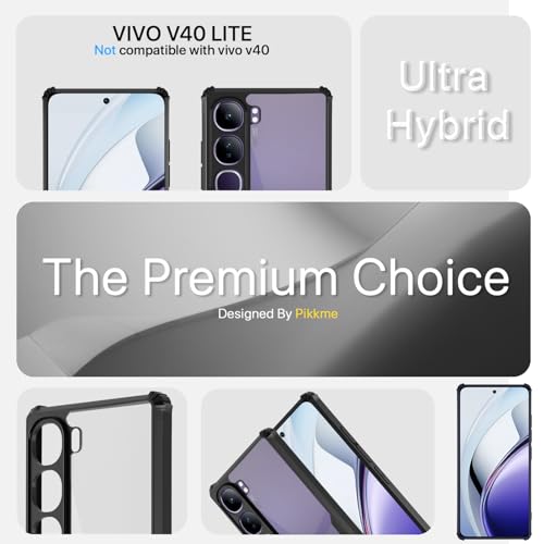 Image of Pikkme Crystal Clear Transparent Back Cover | Ultra Hyrbid | Full Camera Protection | Raised Edge | Bumper Case for Vivo V40 Lite 5G (Black)