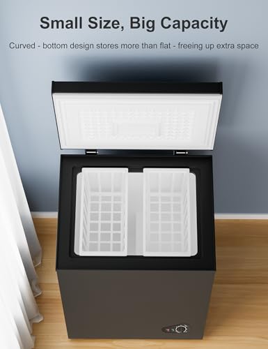 Image of 5.0 Cu.Ft Chest Freezer with 2 Removable Baskets - Energy Efficient and Ultra-Quiet Deep Freezer w /6 Temp - Manual Defrost, Free Standing Top Open Door for Home Garage Basement - Black