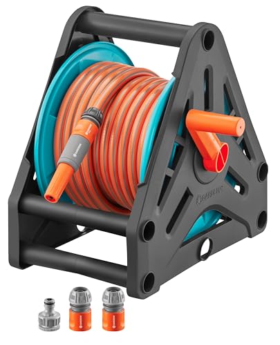 Image of GARDENA 18980-28 Basic Hose Reel Set (20 m) with 13 mm Hose and Basic Spray Gun Set- LG0995