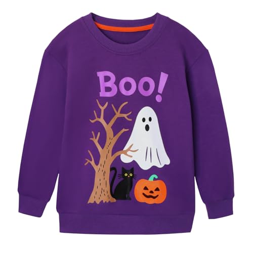 HILEELANG Halloween Sweatshirt for Girls Boys 6-12Y BOO Ghost Pumpkin Fall Pullover Cotton Crewneck Long Sleeve Shirt for Kid