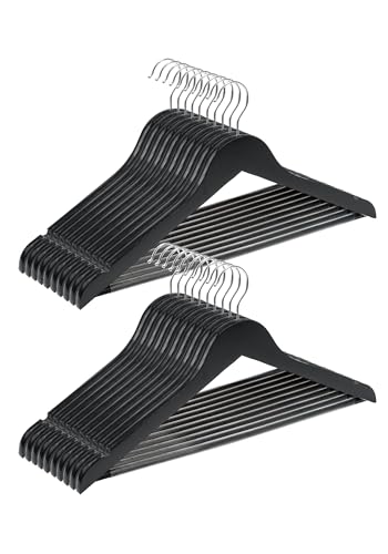 Image of Cozymood Sturdy Wooden Hangers 20 Pack Durable & Slim Clothes Hanger with 360 Rotatable Hook Natural Finish & Notches Wood Hangers Premium Coat Hanger for Closet Clothes Hangers (Black)