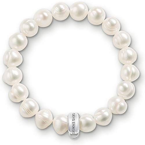 Thomas Sabo Femmes-Bracelet Charm Club Argent Sterling 925 Nylon Perle de culture d´eau douce blanc Longeur 16.5 cm X0041-082-14-M