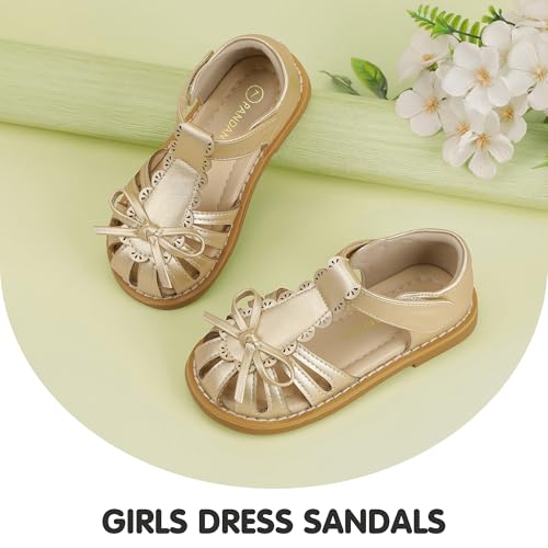 Image of PANDANINJIA Toddler Girls Sandals Closed Toe T-Strap Kids Dress Summer Flats Sandals Cute Bow Flower Girl Shoes