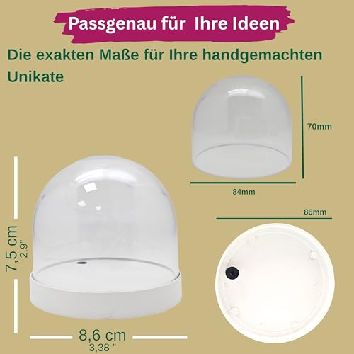 Bastelset DIY Schneekugel für FIMO m. 1 x Schnee | Do it Yourself Schneekugelset Kunststoff | runde Form 86 x 75mm | Sockel weiß | 40131 (weiß)