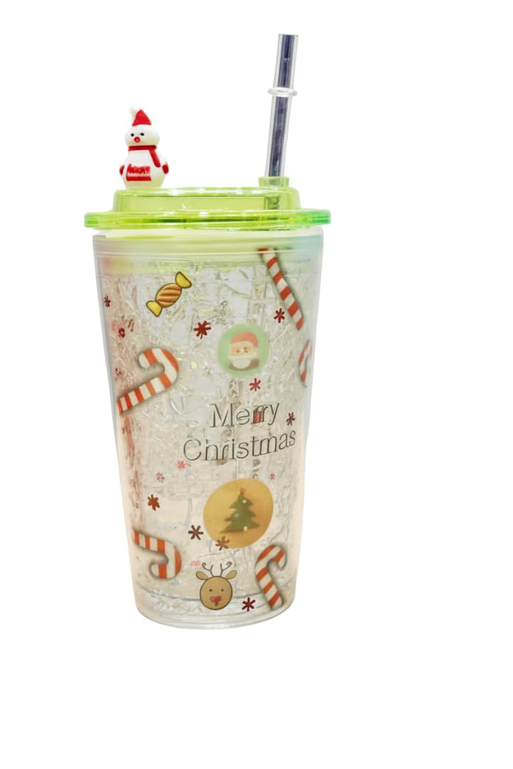 KidsZeeNie® Fun Merry Christmas Double Wall Sipper with Straw| Travel Tumbler Cups for Kids &Adult | Reusable Plastic Cup with Silicone Seal (Deer & Slogan)-image-13