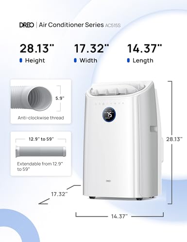 DREO Portable Air Conditioners, 12,000 BTU AC Unit for Bedroom with Drainage-free Cooling, 46dB Quiet, APP/Voice/Remote, 24h Timer with Fan & Dehumidifier, Smart Standing AC for Room Indoors - Image 3