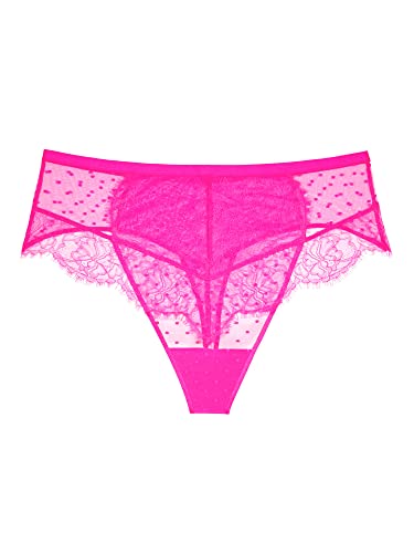 Smart & Sexy Women's Mesh & Lace High Waisted Thong, Medium Pink, X-Large #TOP1