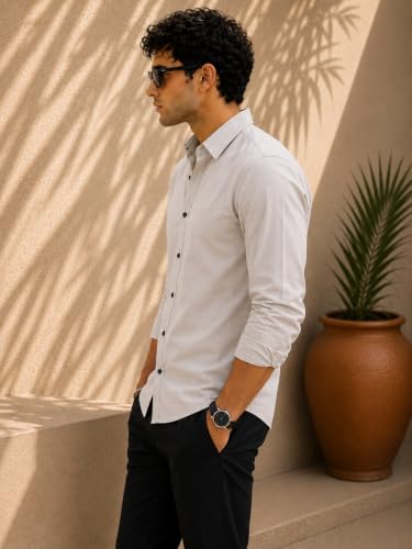 Image of Zilcon Men's Solid Coffee Brown Casual Cotton Blend Shirt