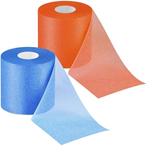 2 Rolls Prewrap Athletic Tape Foam Underwrap Tape Sports Tape Foam Underwrap Bandage for Hair Wrists Elbows Knees Ankles, 2.75 Inches x 30 Yards (Orange, Light Blue)