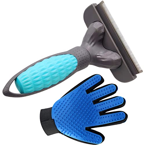 2 Pack Dog Brush Kit for Shedding Short to Long Haired Pet, Professional Deshedding Tool Cat Undercoat Comb Effectively Reduces Hair Shedding, Soft Grooming Glove Large